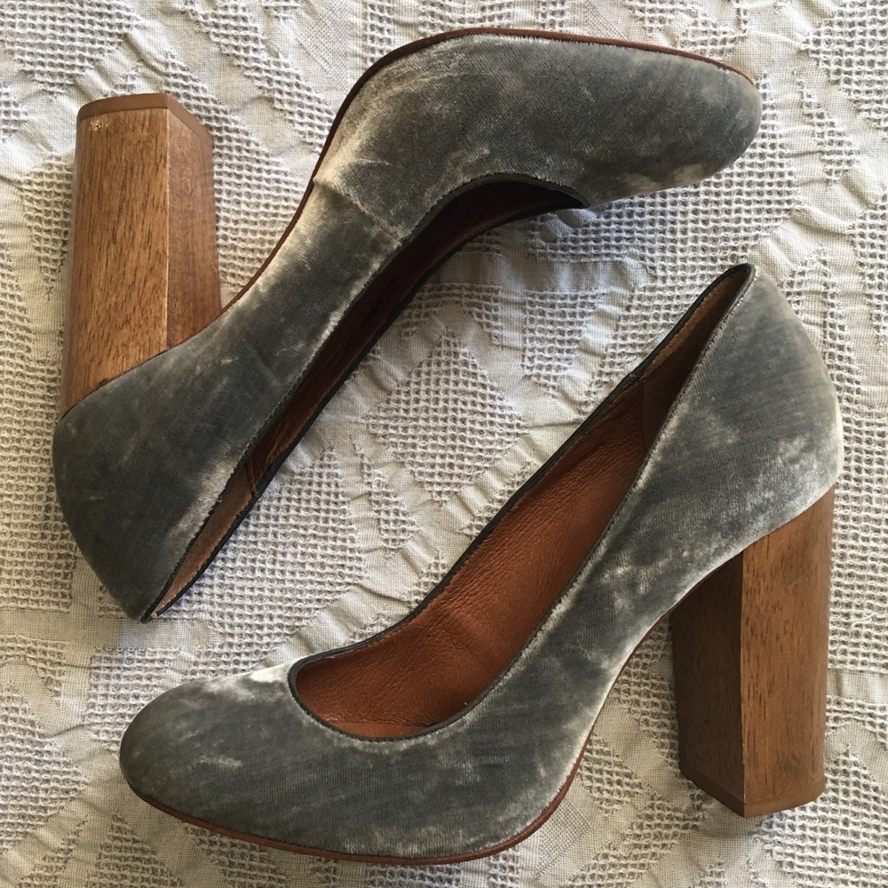 Juicy Couture silver velvet block heels